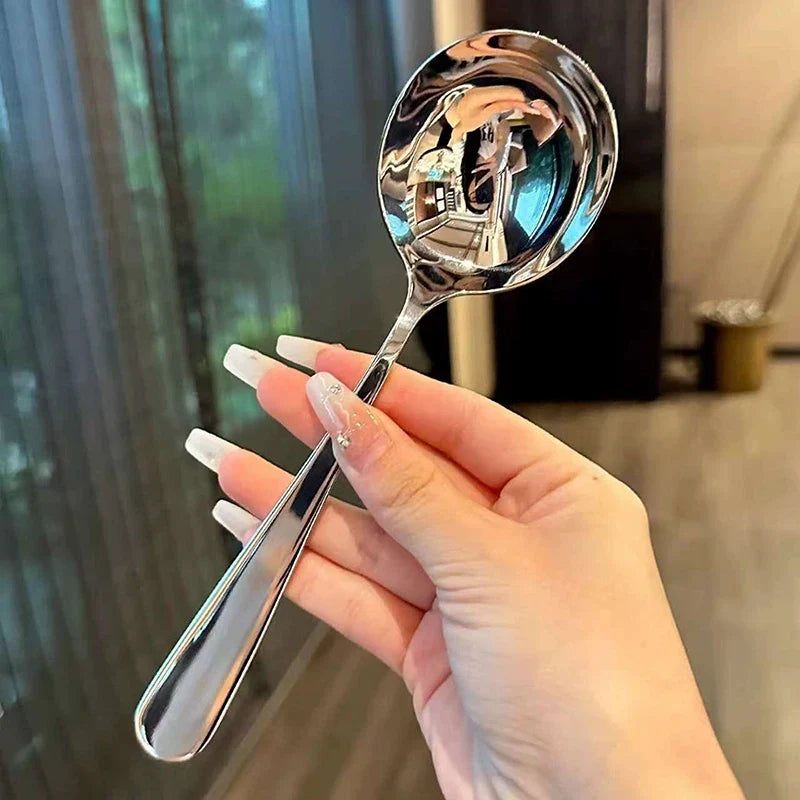 Stainless Steel Long Handle Round Dinner Spoon – Gold Finish Dinner Spoon Qme