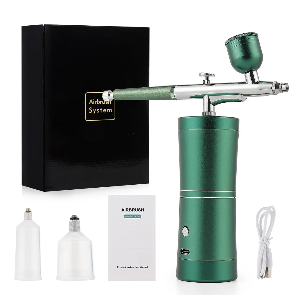 Pink Mini Airbrush Kit 0.3mm – Nail Art, Cake & Craft Spray Gun Airbrush Spray Kit Qst Type 1-Green