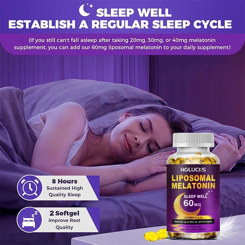 HOLUCKS Melatonin 60mg with D3 K2 Chamomile – 150 Softgels Sleep Supplement Qst
