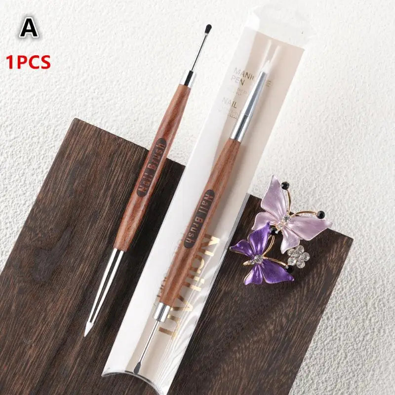 Double-Headed Nail Art Carving Pen – Silicone & Sandalwood Nail Art Carving Pen Qst A