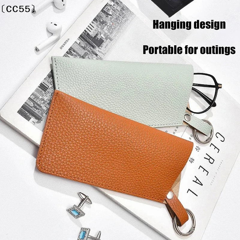 PU Leather Glasses Pouch with Keyring | Korean Style Case Eyewear Storage Case Qst