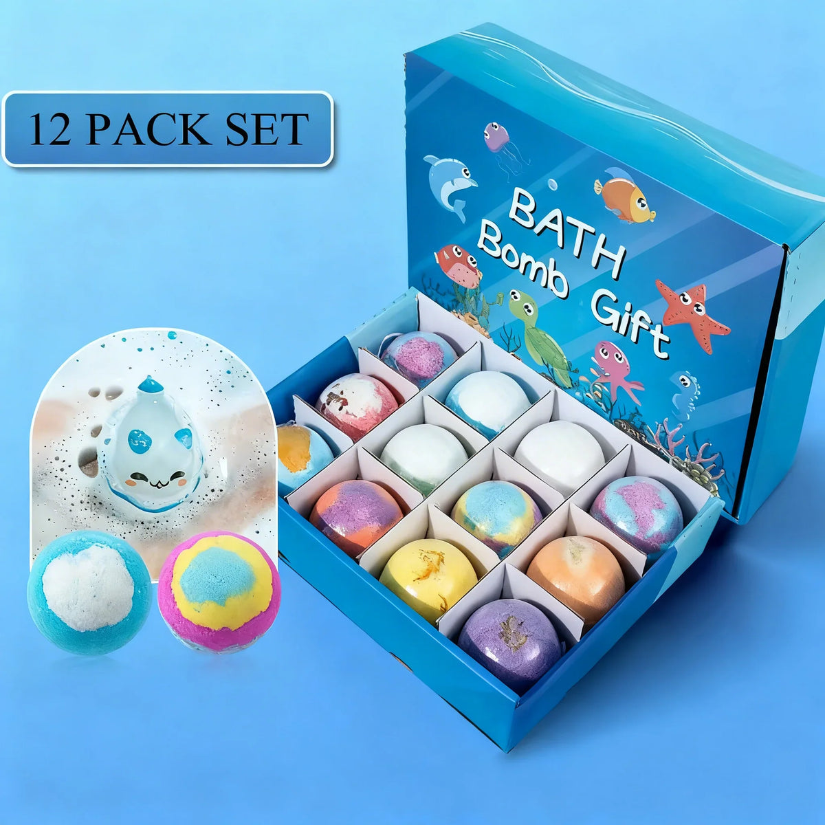 Surprise Bath Bombs with Hidden Toy – Ocean Color Changing Spa Ball Surprise Bath Bomb Set Qme