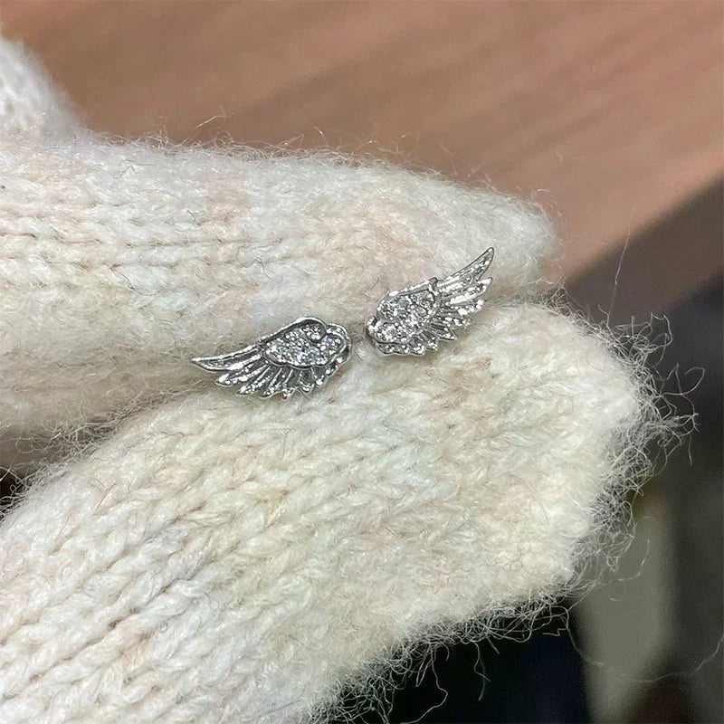 Vintage Angel Wings Stud Earrings – Punk Metal Studs for Women Stud Earrings Qme