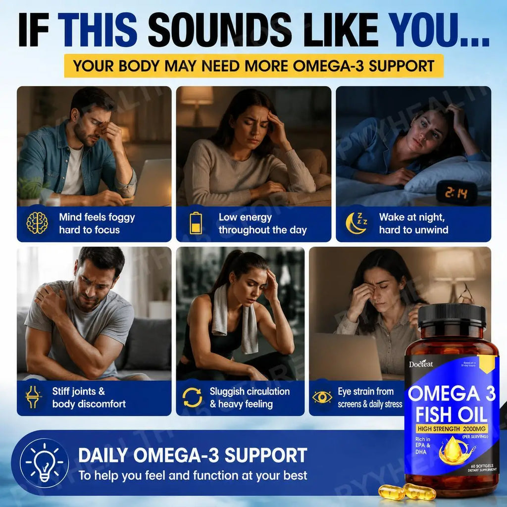 Docteat Omega-3 Fish Oil 2000mg – EPA 800mg DHA 600mg, 60 Softgels Omega-3 Supplement Qst