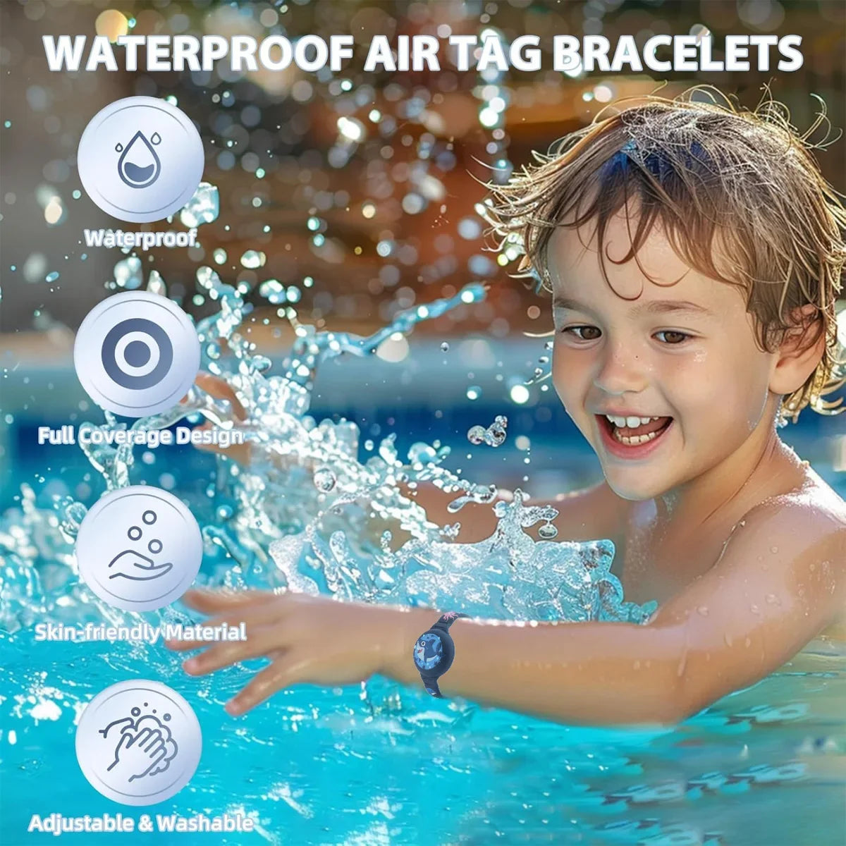 Waterproof AirTag Wristband for Kids – Silicone Bracelet Case Kids AirTag Wristband Qme