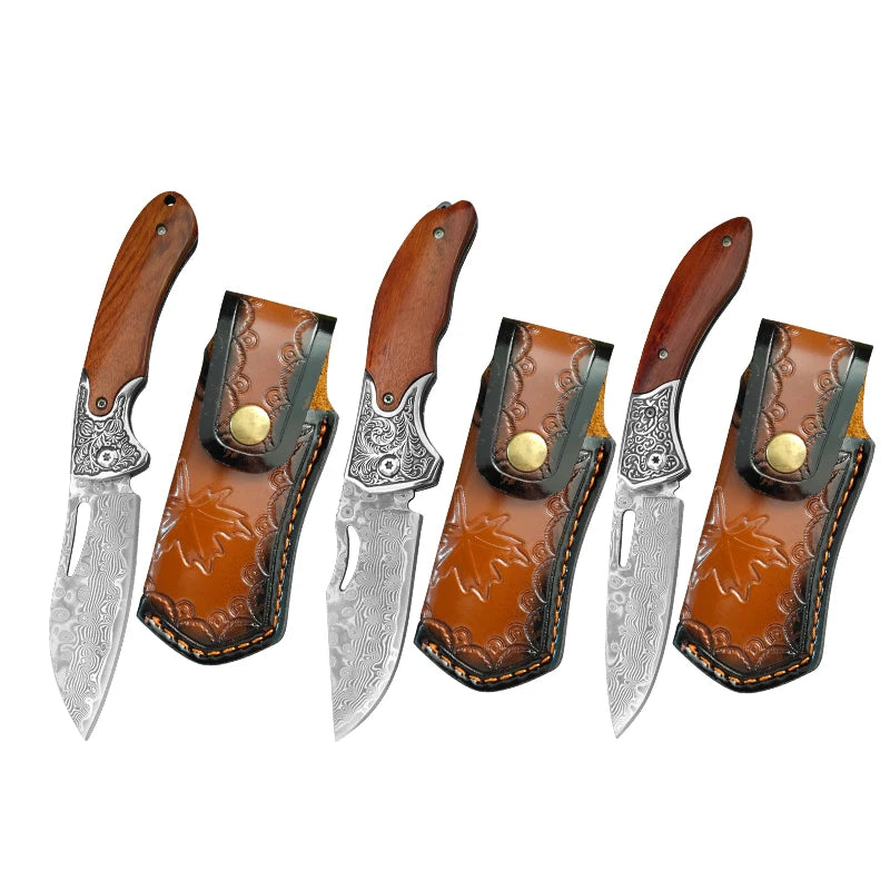 VG10 Damascus Steel Folding Knife – Wood Handle EDC Pocket Knife Damascus Folding Knife Qst Folding Knife ABCT