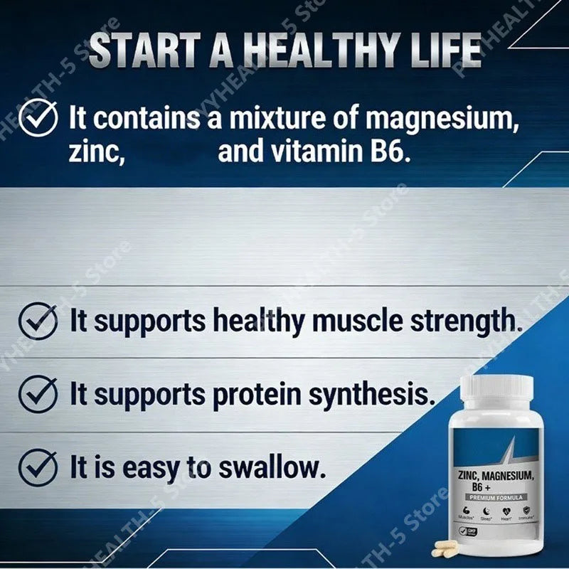 Zinc Magnesium Vitamin B6 Capsules – 60ct Daily Supplement Vitamin Supplement Qst