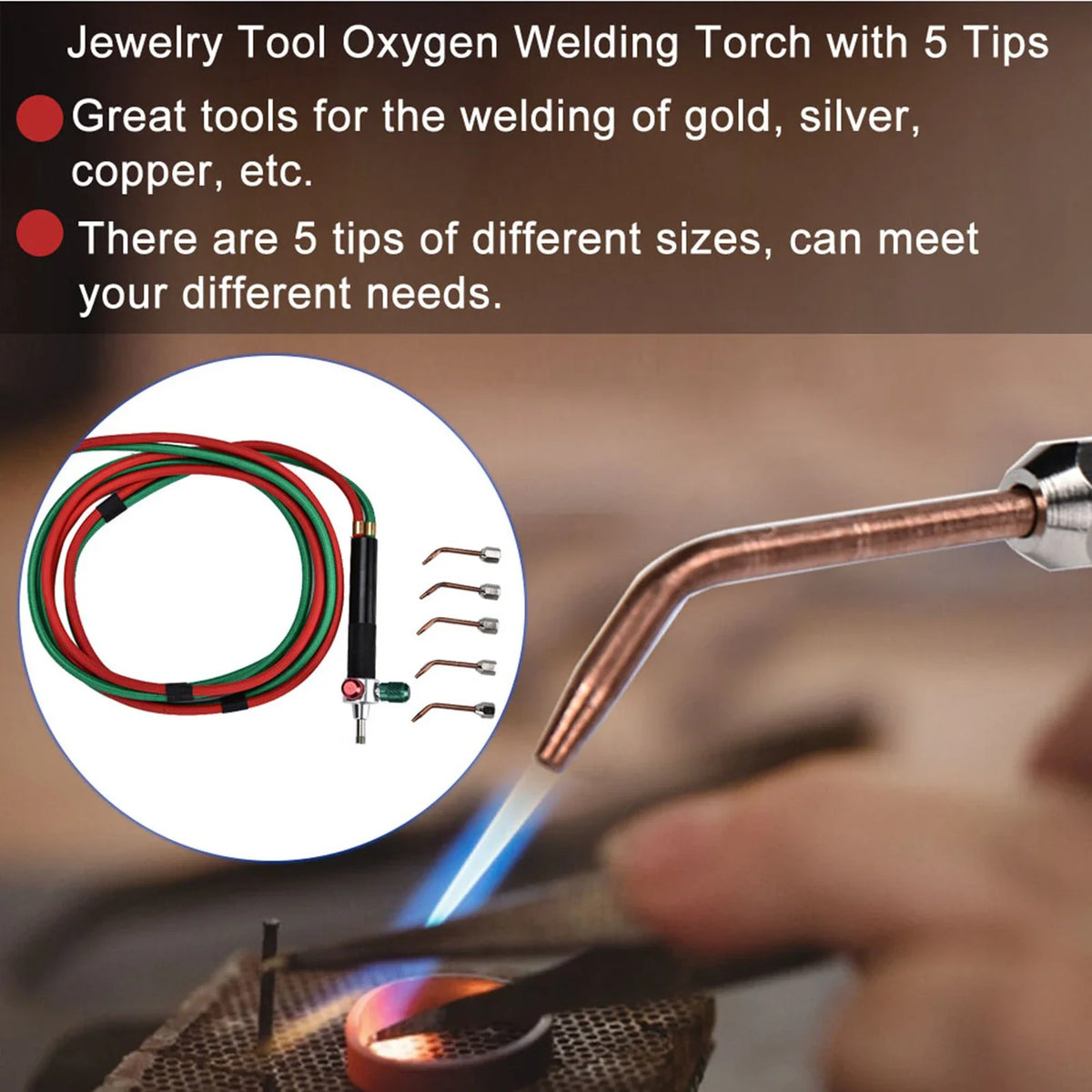 Oxygen Welding Torch for Jewelry – Flame Gun with 5 Tips Jewelry Welding Torch Qme