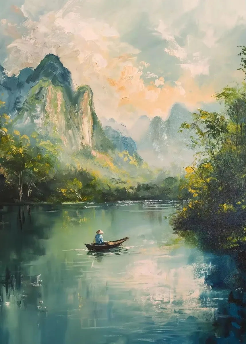 Watercolor Landscape Canvas Print – Mountain Forest Lake Wall Art Canvas Wall Art Qst SKU-10 40x60cm Unframed
