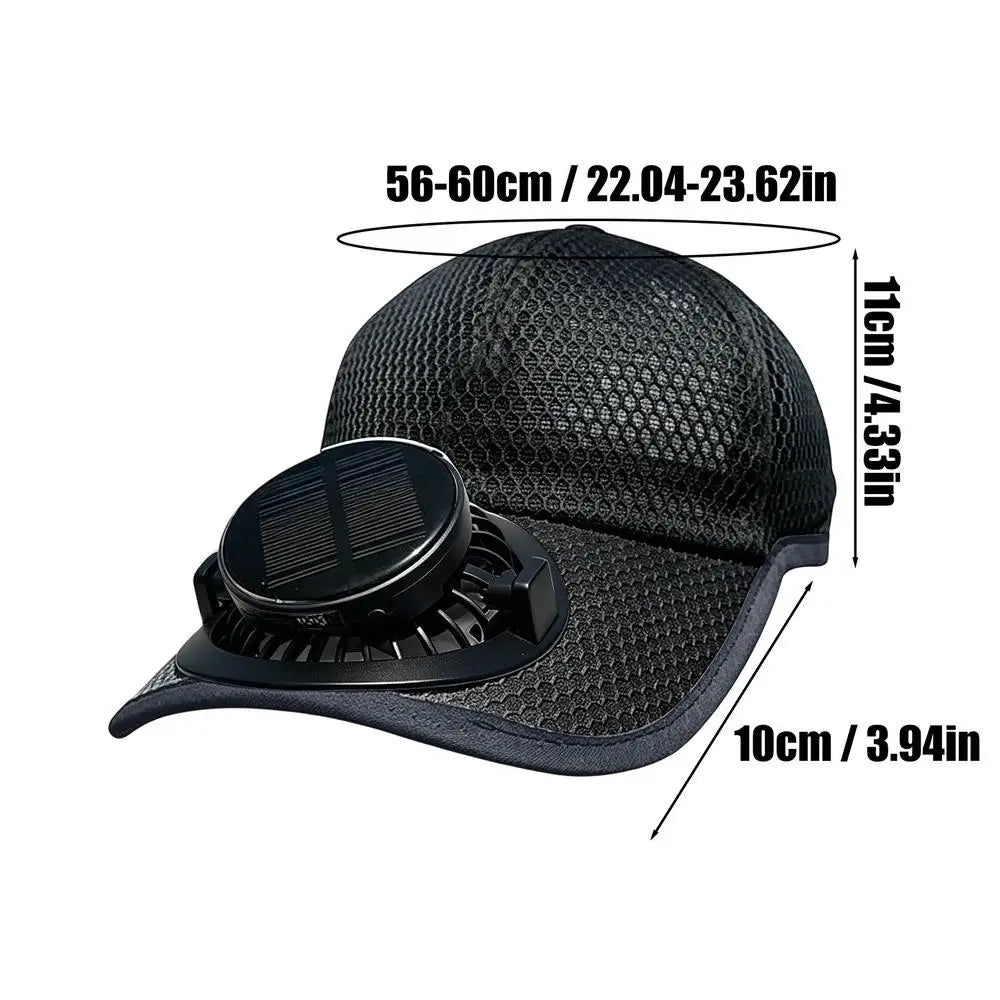 Solar Fan Hat 3-Speed Wide Brim Sun Blocking Cap 600mAh Solar Fan Hat Qme Black