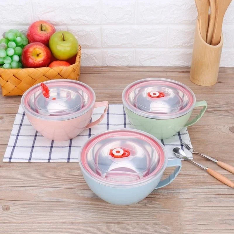 Stainless Steel Bowl with Handle – Anti-Scald Noodle Bowl Stainless Steel Bowl Qme