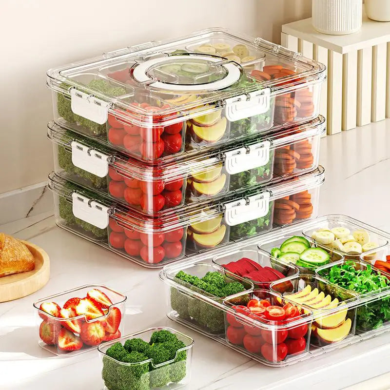 8-Grid Divided Snack Box with Lid – Fridge & Party Organizer Food Storage Container Qst