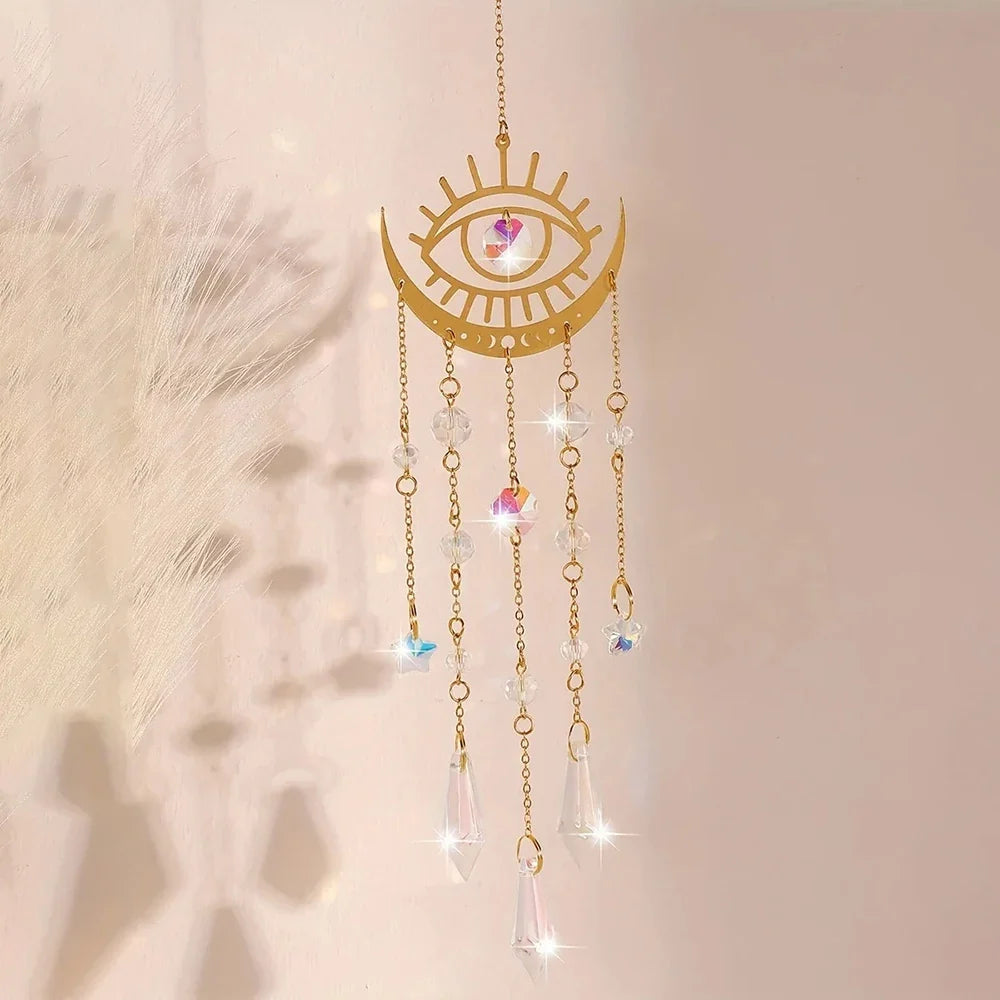 Golden Flame Moon Crystal Pendant Sunlight Catcher Garden Crystal Sunlight Catcher Qme eye