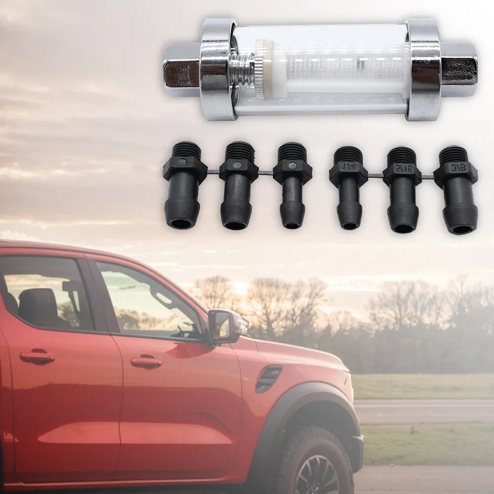 Universal Reusable Inline Fuel Filter with 6 Hose Adapters Inline Fuel Filter Qme