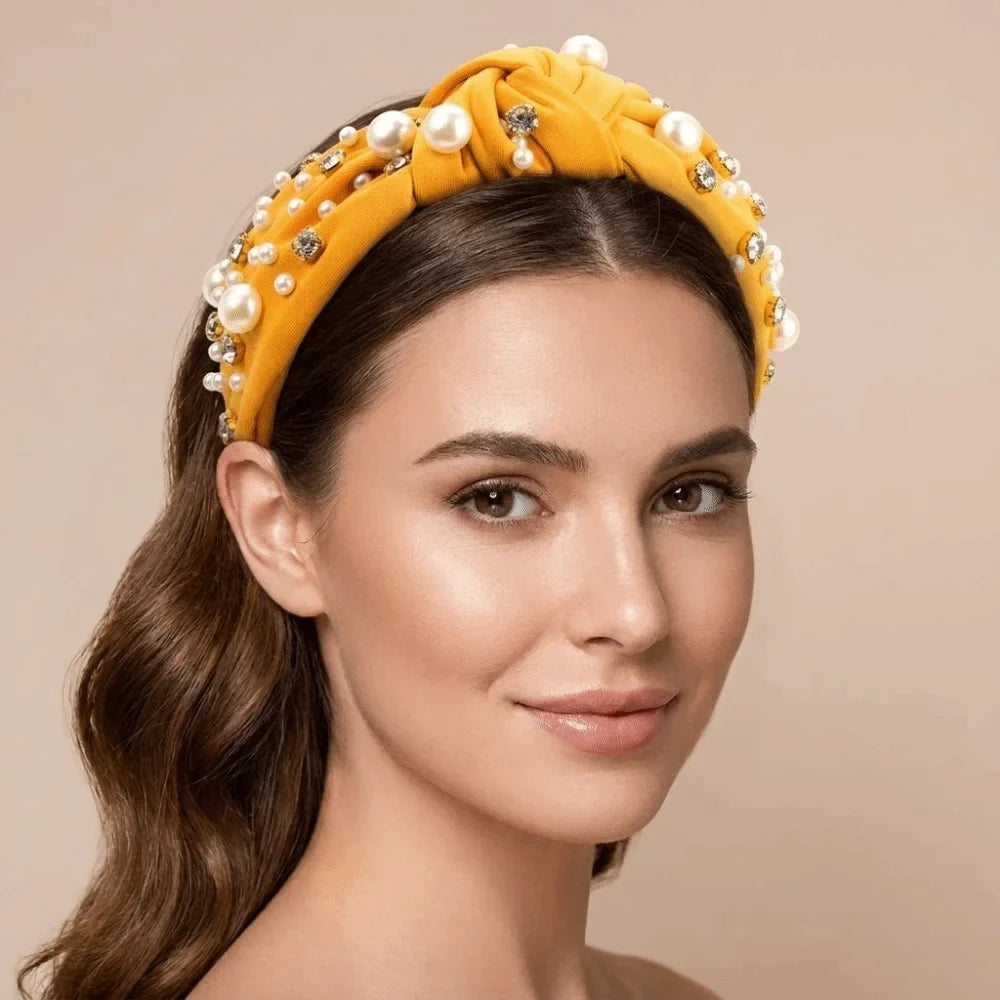 Rhinestone Pearl Wide Headband Hair Hoop – 12 Colors Pearl Rhinestone Headband Qme