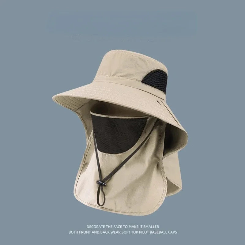 UPF 50+ Wide Brim Sun Hat with Face Mask – Outdoor Cap Wide Brim Sun Hat Qme KQ