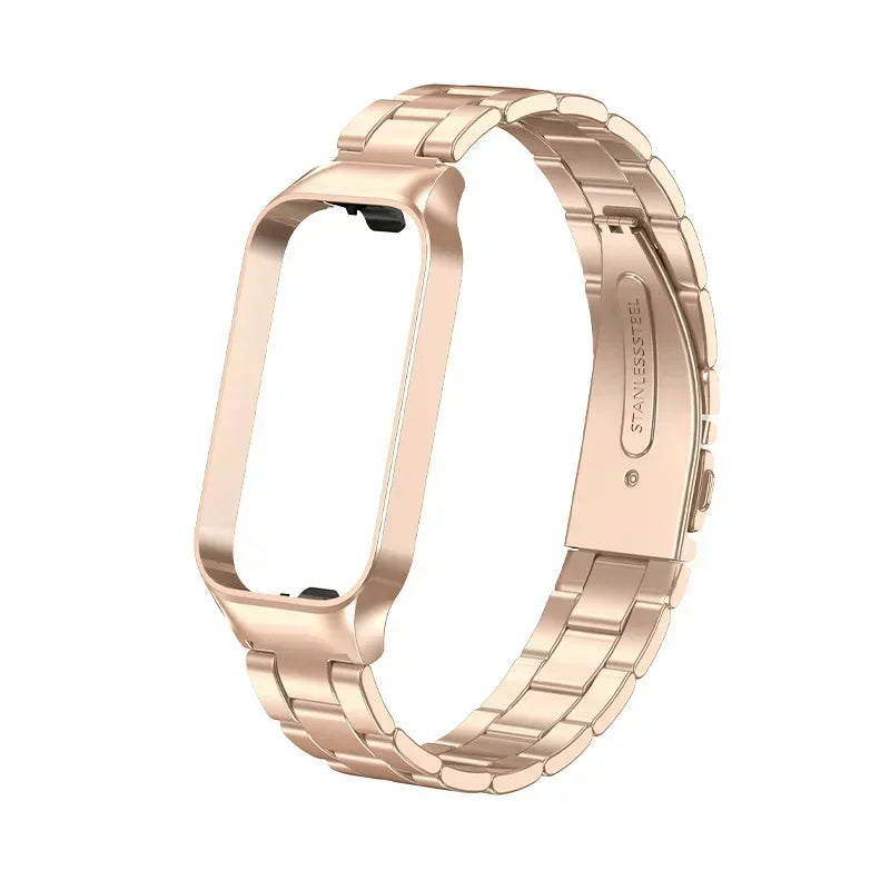 Xiaomi Mi Band 8 Active Stainless Steel Metal Strap | 14 Colors Smart Band Strap Qme Rose Gold 3 for Redmi Band 2