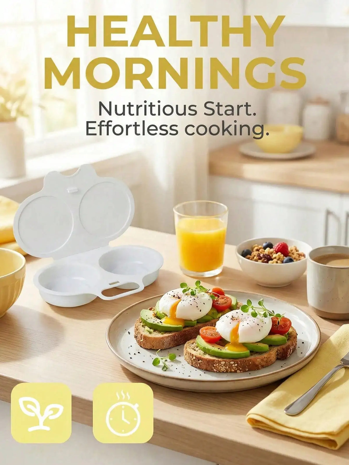 Microwave Egg Boiler Cup | Double-Layer Reusable Non-Electric Microwave Egg Cooker Qme