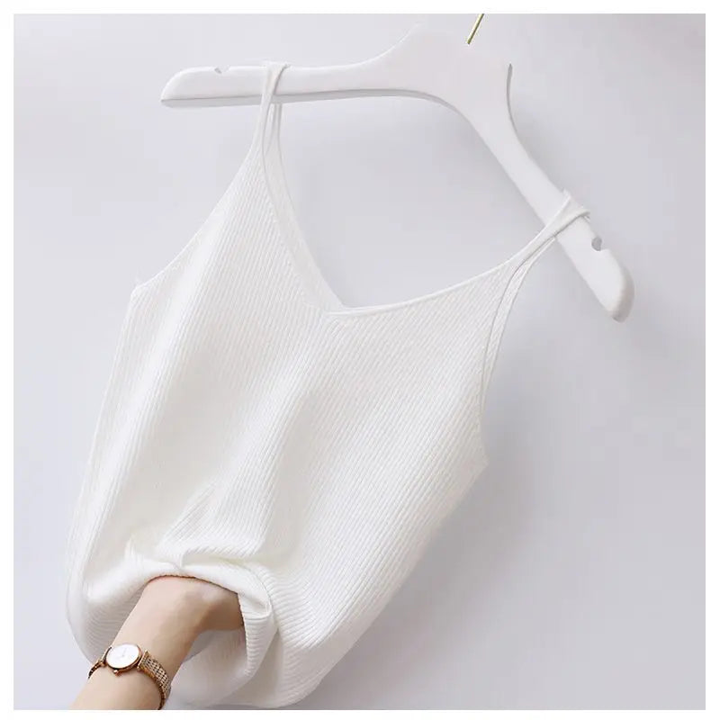 Women's V-Neck Ice Silk Cami Top | Suspender Vest Cami Vest Top Qme WT XXXL