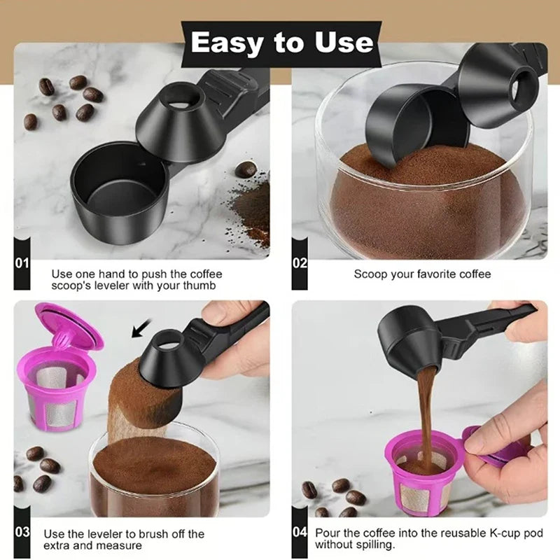 Coffee Scoop with Funnel for Reusable K-Cup – 2 Tbsp Coffee Scoop Funnel Qme
