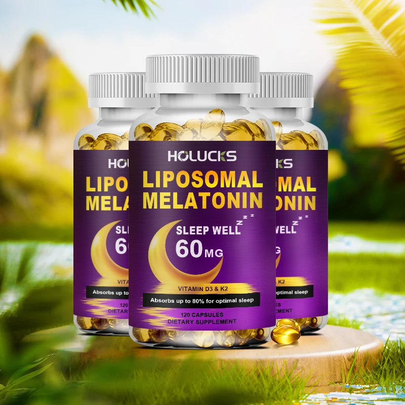 HOLUCKS Melatonin 60mg with D3 K2 Chamomile – 150 Softgels Sleep Supplement Qst