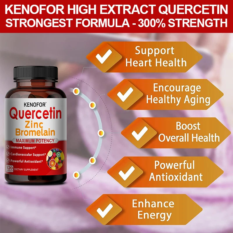 Zinc Quercetin Bromelain Capsules – 6-in-1 Antioxidant Complex Herbal Supplement Capsules Qst