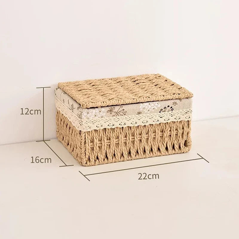 Desktop Cosmetic & Snack Storage Box | Rattan Woven Organizer Desktop Storage Organizer Qme one size B
