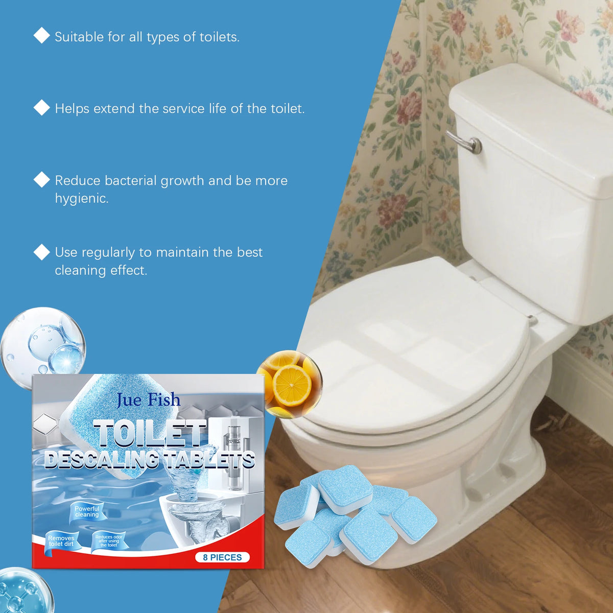 8-Pack Toilet Descaling Tablets – Remove Stains & Freshen Bowl Toilet Cleaning Tablets Qst