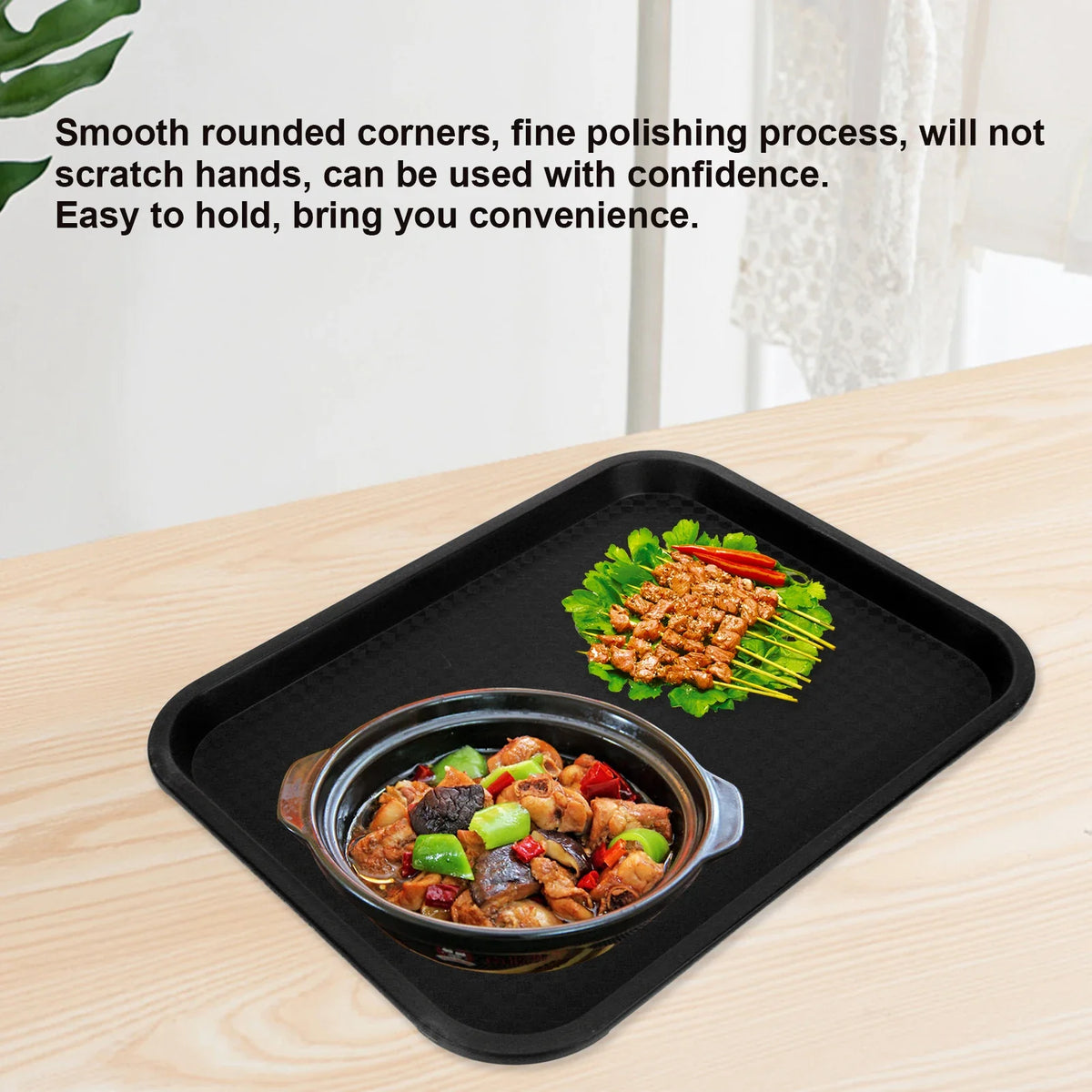 Rectangular Non-Slip PP Plastic Serving Tray | Restaurant & Home Plastic Serving Tray Qme