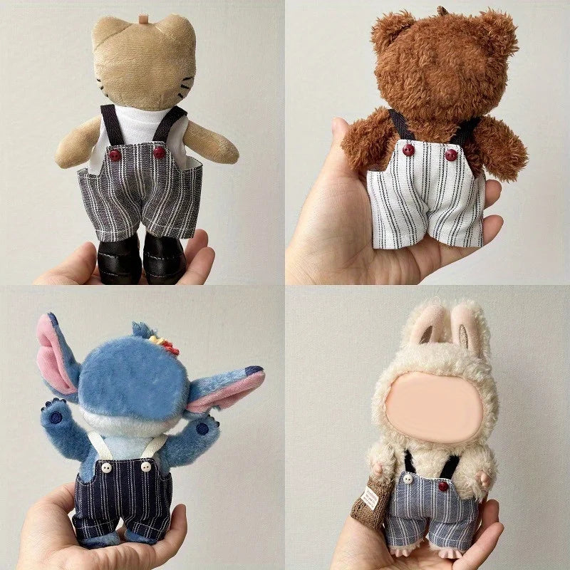 Labubu Retro Striped Overalls – Cute 17cm Doll Changing Clothes Doll Outfit Qme