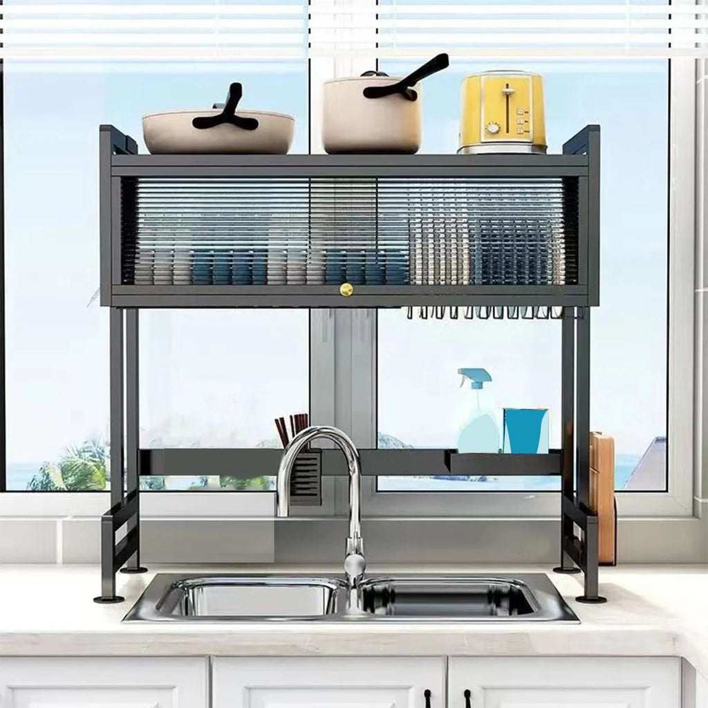 2-Tier Over-Sink Dish Drying Rack | Carbon Steel Space Saver Over-Sink Dish Rack Qme