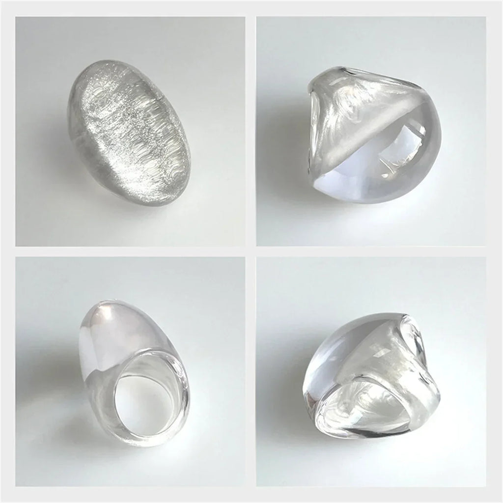 Y2K Transparent Resin Chunky Ring – Geometric Oval Wide Band Resin Statement Ring Qme