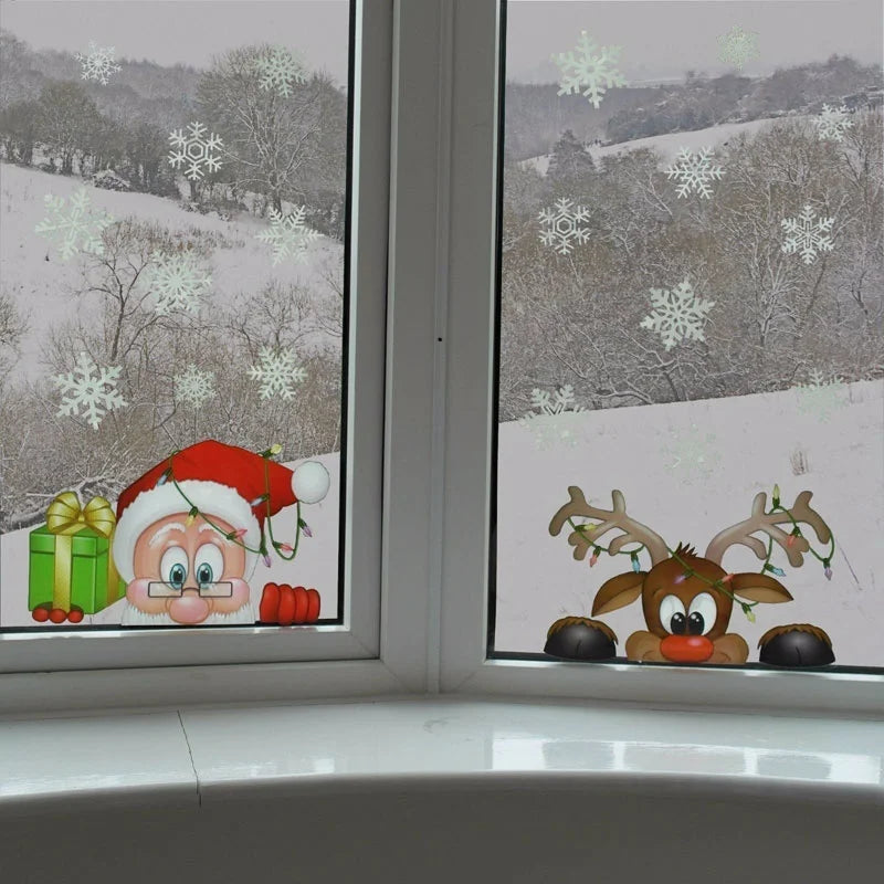 Christmas Static Window Clings – Santa Elk Snowflake Stickers Christmas Window Clings Qme