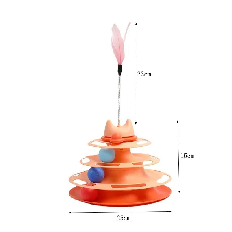 Cat Turntable Toy with Track Balls & Teaser Wand | Self-Play Cat Turntable Toy Qme