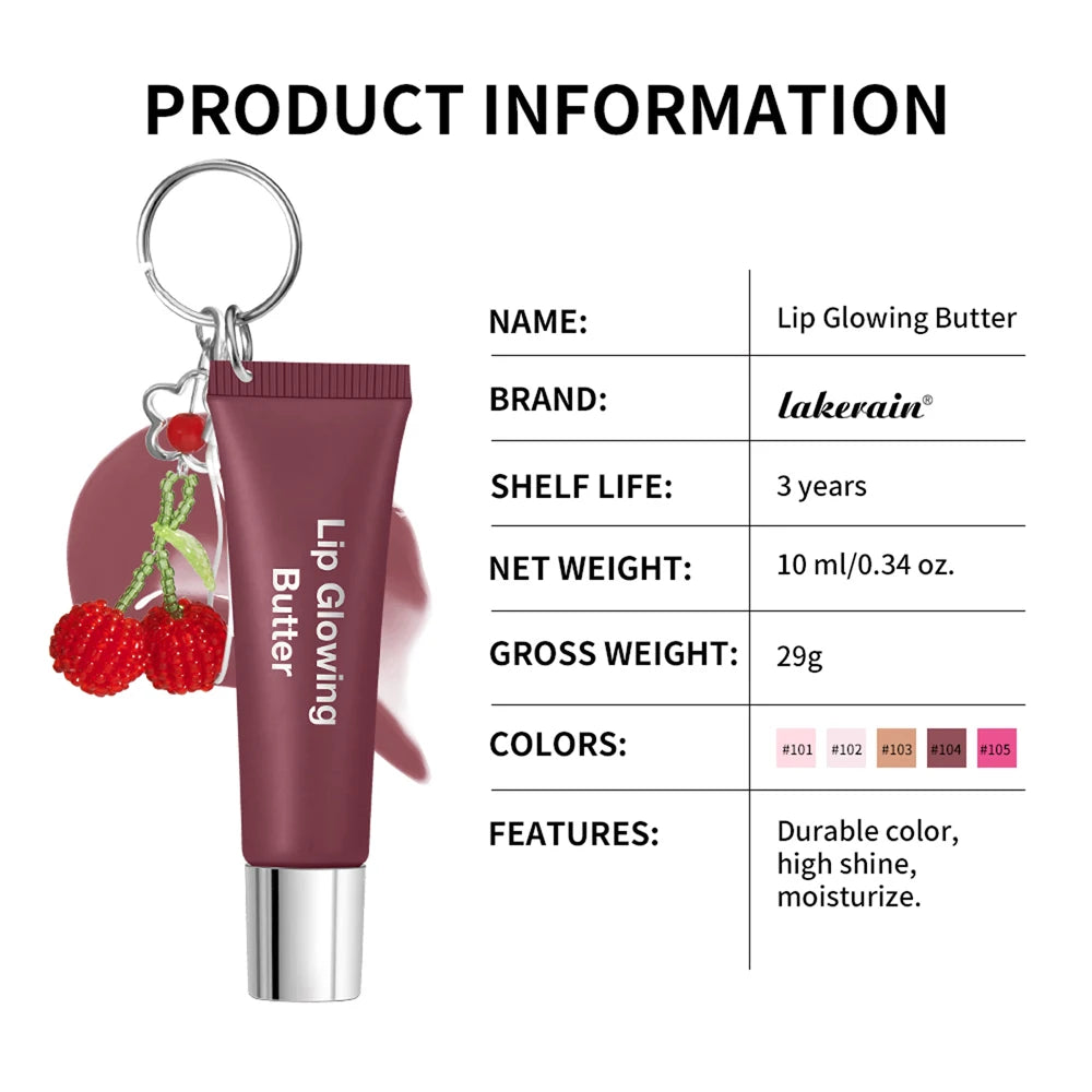 Lakerain Butter Lip Gloss & Balm with Silver Chain – Cherry Lip Gloss Balm Qst