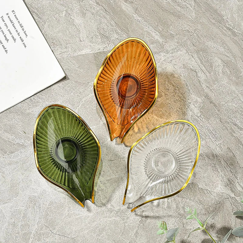 Leaf Shape Soap Dish with Drain Tray – Non-Slip PET Holder Soap Dish Holder Qst