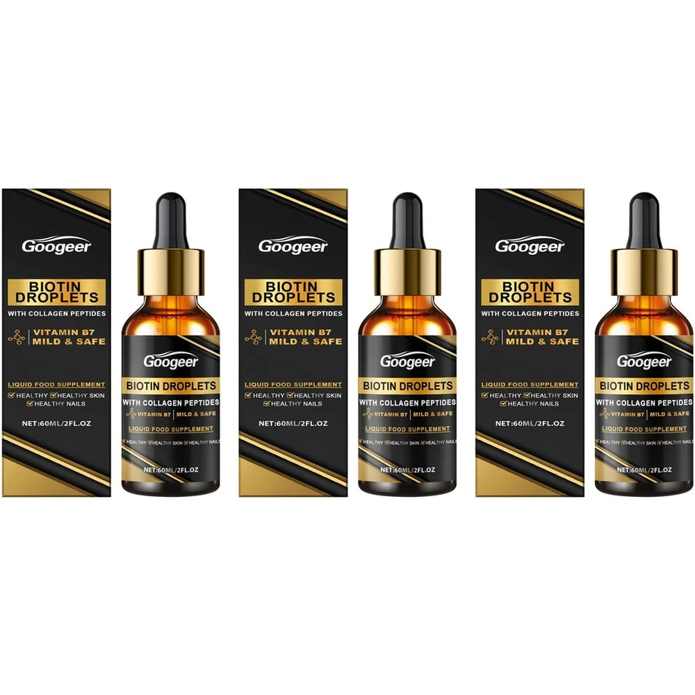 Googeer Biotin Liquid Drops with Collagen & Vitamin B7 – 60ml Biotin Liquid Supplement Qst 180 ml(Pack of 3)