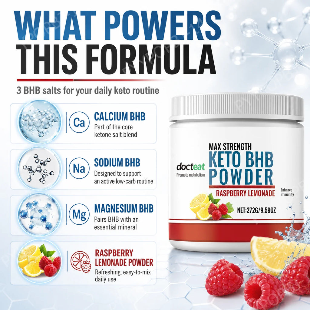 Docteat Keto BHB Powder Raspberry Lemonade 272g | Electrolytes Keto BHB Supplement Qst