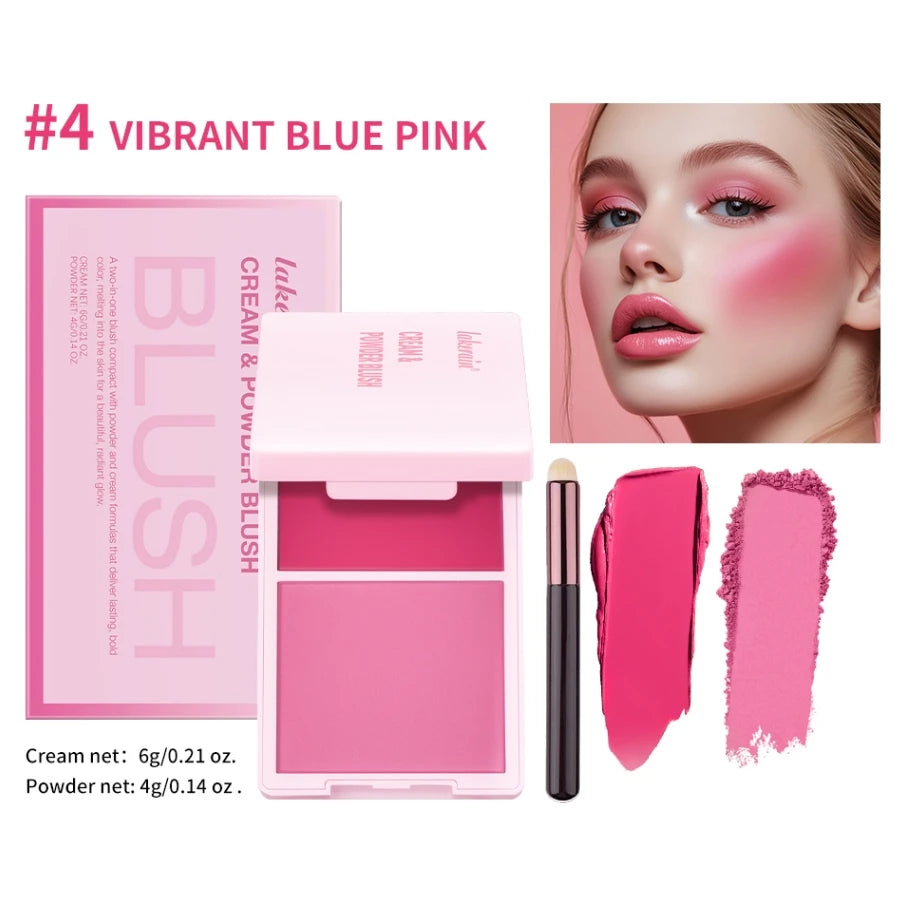 2-in-1 Cream & Powder Blush Palette – High Pigment Matte & Dewy Blush Palette Qst 04