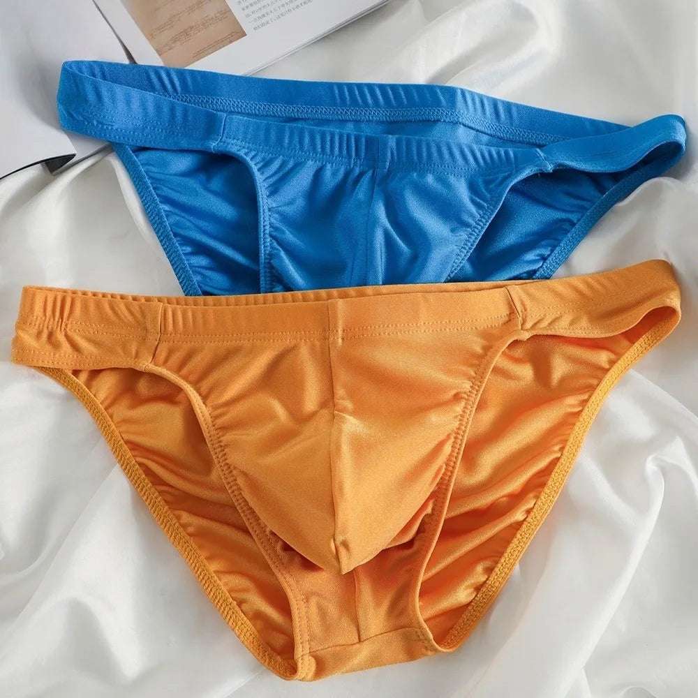 Men's Ice Silk Low Waist Briefs – Solid Color Underwear Men's Briefs Qme