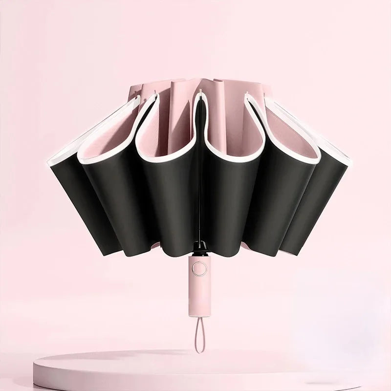 20-Bone Windproof Reverse Folding UV Umbrella – Auto Open Windproof Reverse Umbrella Qst Pink 10K metal-fiber composite