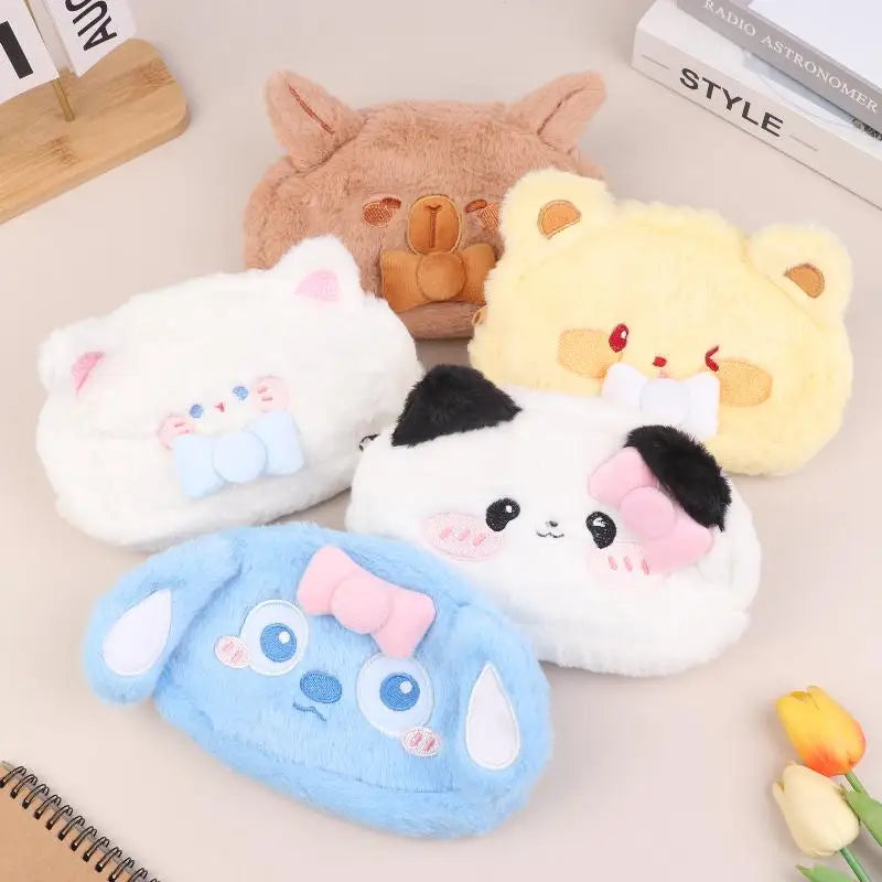Cute Cartoon Animal Plush Pencil Case – Large Capacity Plush Pencil Case Qme