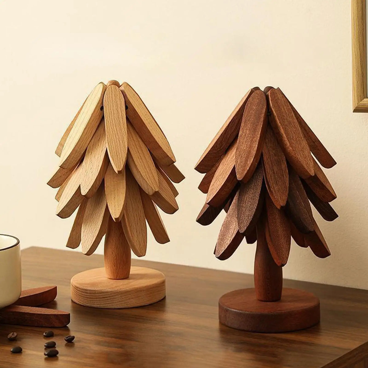 Wooden Tree Trivet & Non-Slip Coaster – Heat-Insulating Placemat Wooden Trivet Coaster Qme