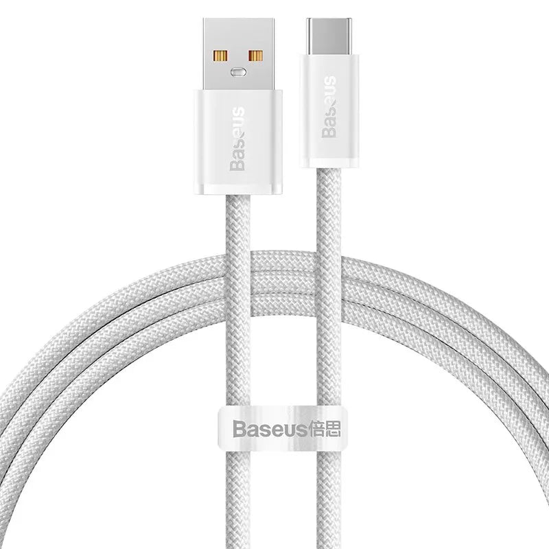 Baseus 100W USB-A to USB-C Fast Charging Braided Cable USB Charging Cable Qst White 1m