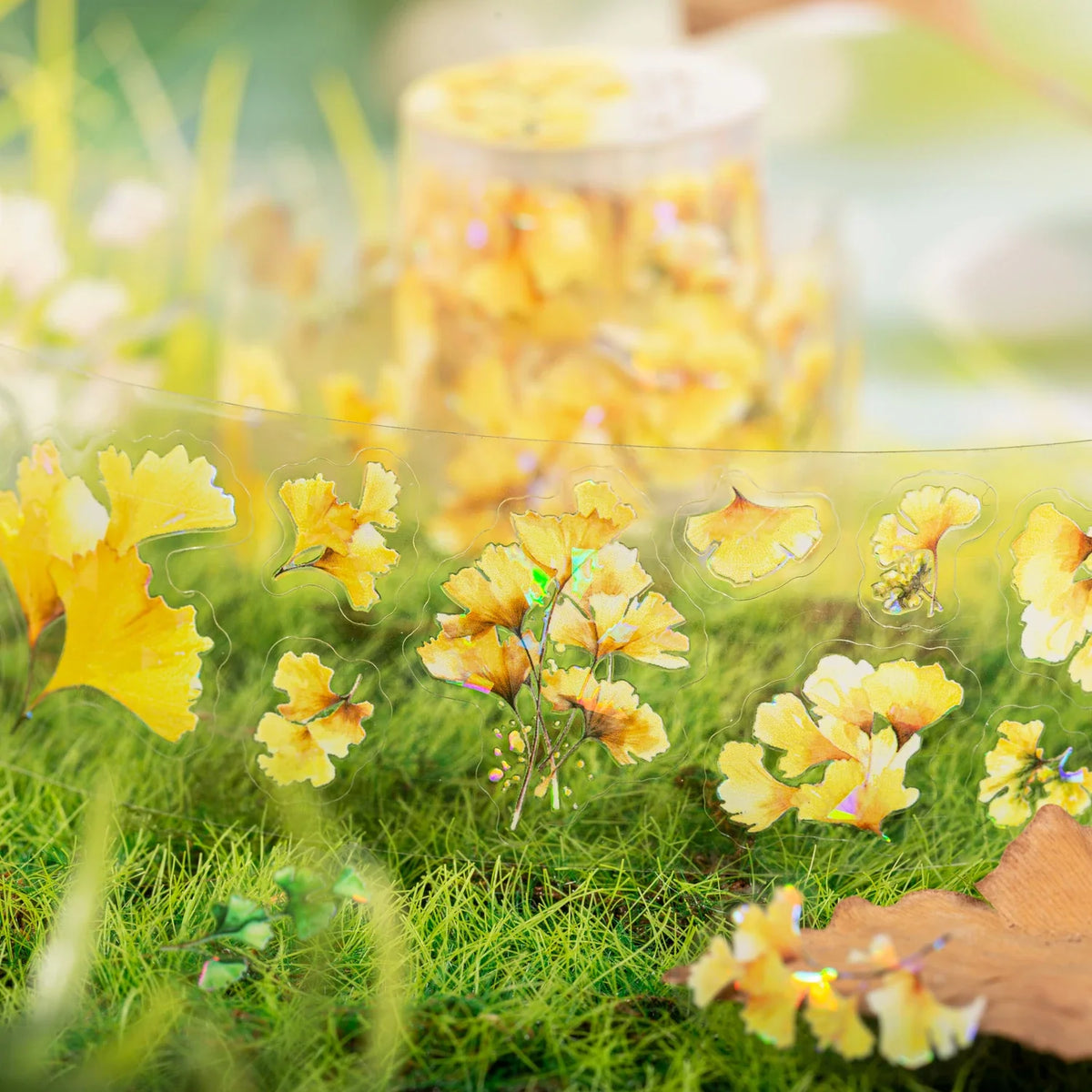 Japanese Botanical PET Tape – Fallen Leaves Sticker Roll 40mm×200cm Decorative Craft Tape Qme