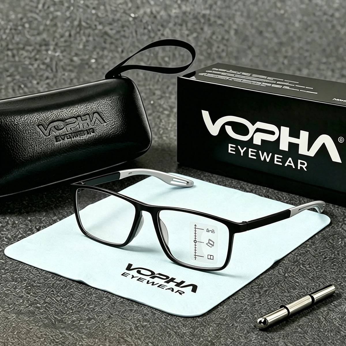 VOPHA TR90 Progressive Multifocal Reading Glasses +1.0–+3.0 Progressive Reading Glasses Qst Black +100