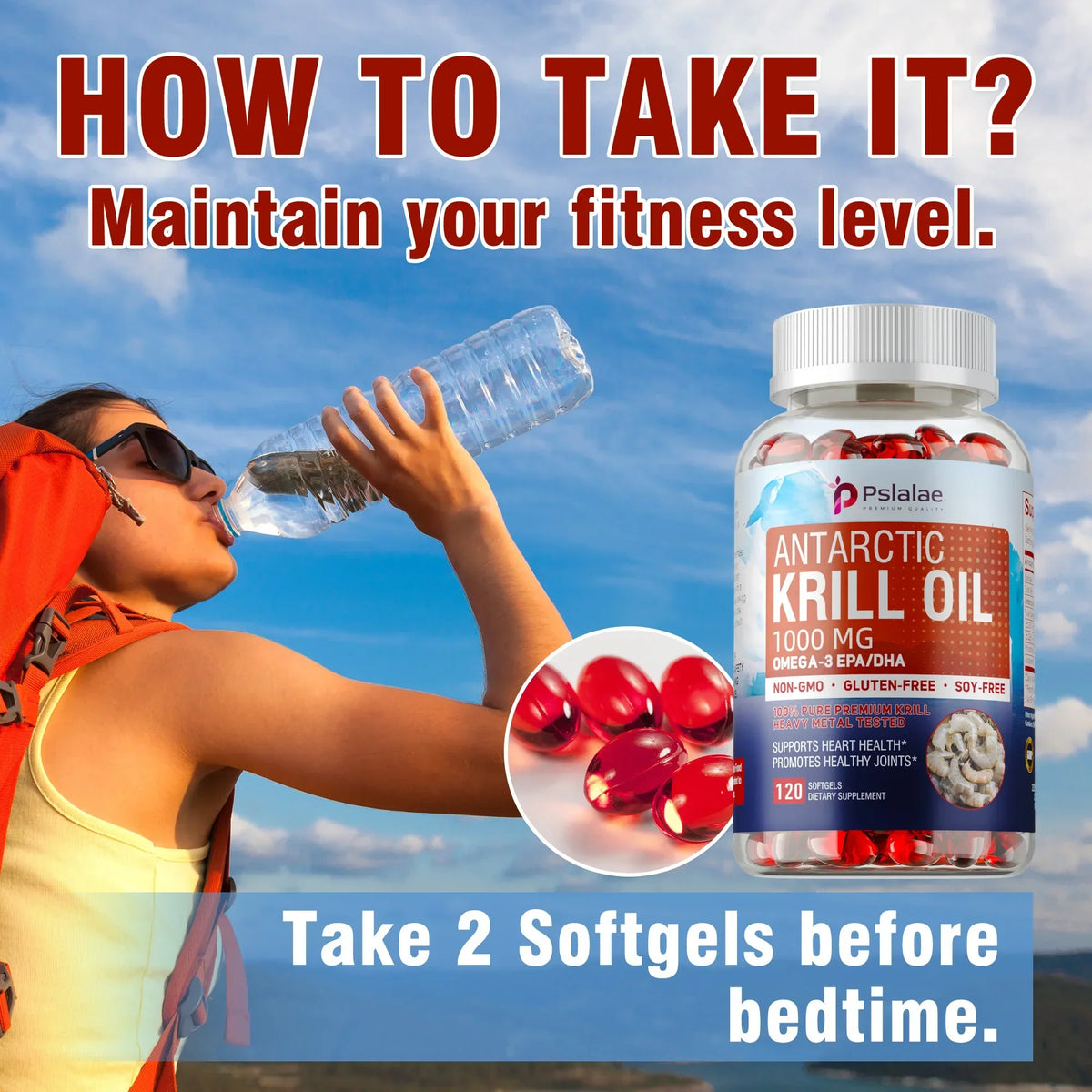 Antarctic Krill Oil Capsules – Omega-3 Non-GMO 1000mg Omega-3 Supplement Qst