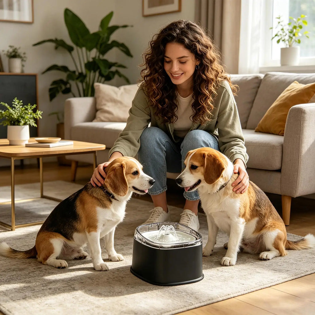 Quiet Automatic Cat Water Fountain 2.2L with Drip Pad & USB Cat Water Fountain Qme