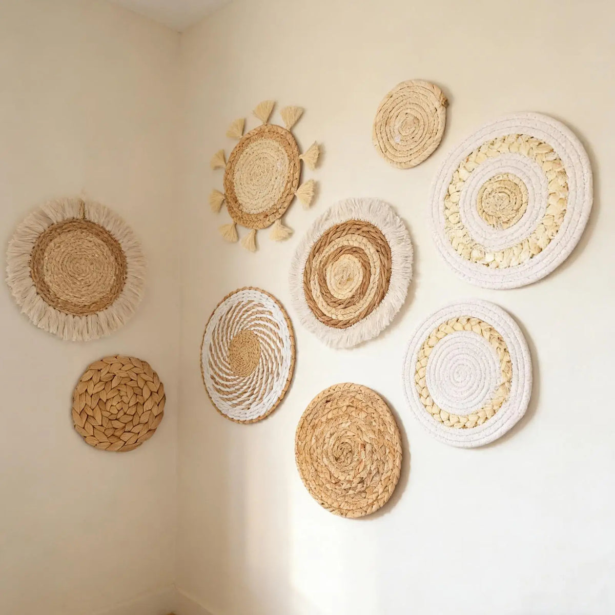 9-Piece Handwoven Boho Farmhouse Woven Wall Decor Set Woven Wall Art Set Qme