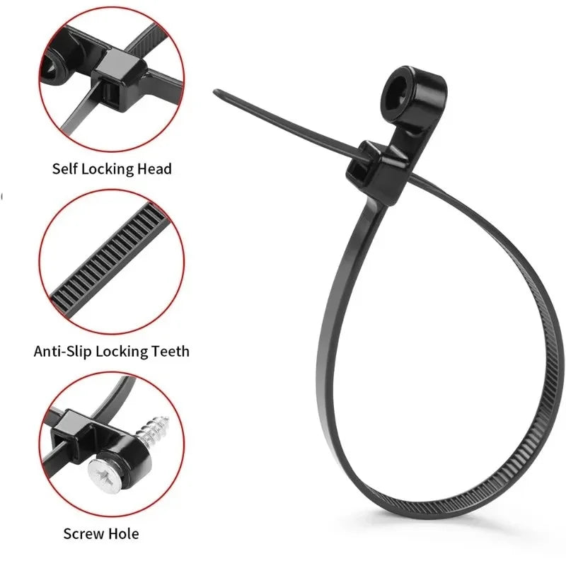 500-Pack Reusable Nylon Cable Ties with Screw Hole | 4×150mm Reusable Cable Ties Qme